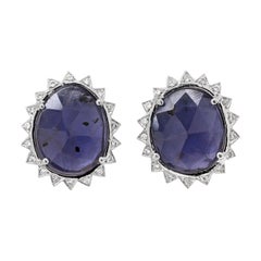 Retro Purple Iolite and Diamond 18 Carat White Gold Stud Earrings