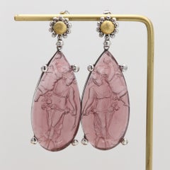 Purple Italian Murano Glass Earrings Glass Cameo of Venus and Cupid Goddess