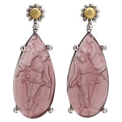 Purple Italian Murano Glass Earrings Glass Cameo of Venus and Cupid Goddess