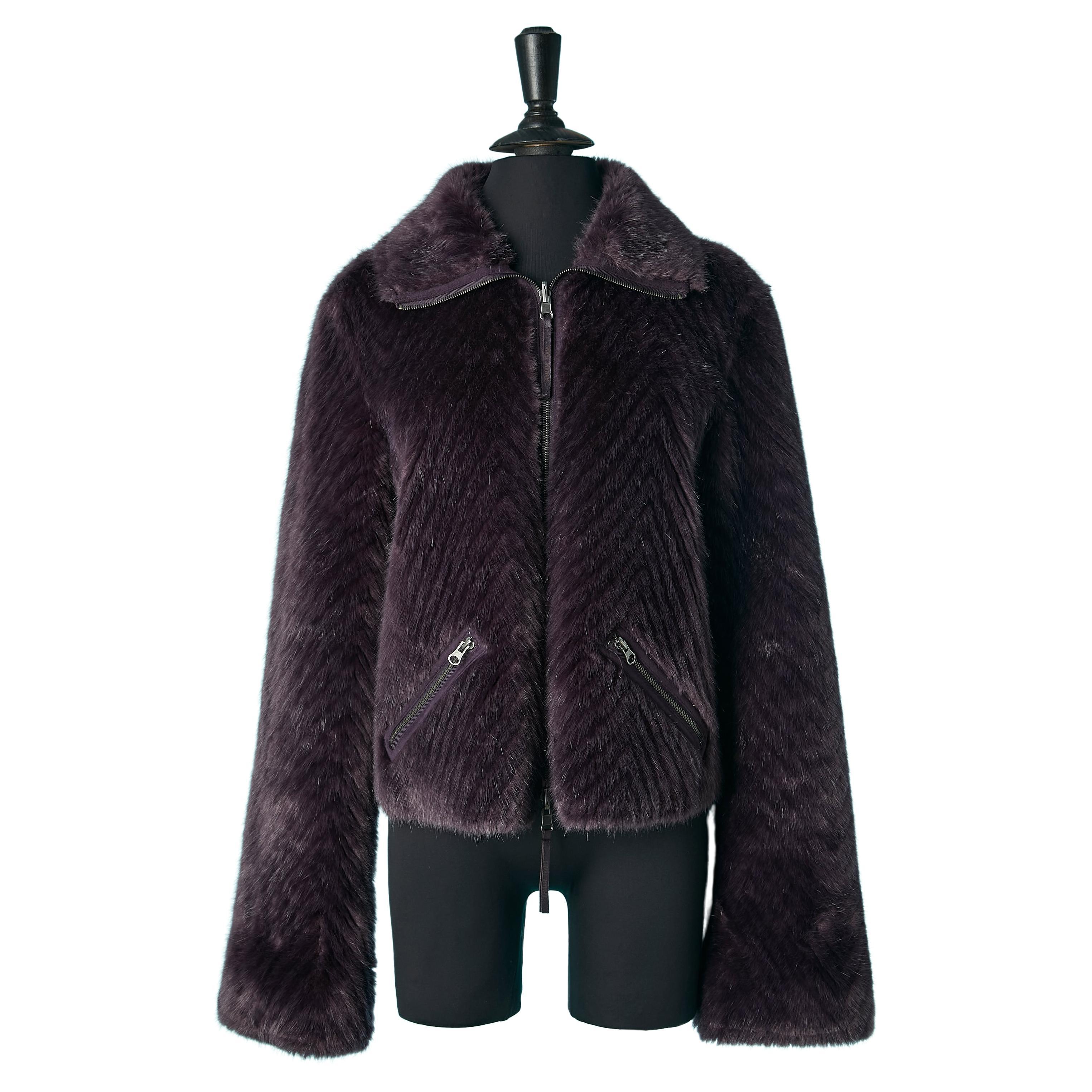Purple jacket in faux furs with zip closure Armani Junior  For Sale