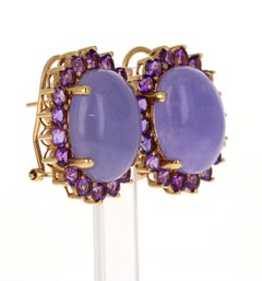 Lila Jade Amethyst 14 Karat Gelbgold Französisch Omega Clip-Ohrringe