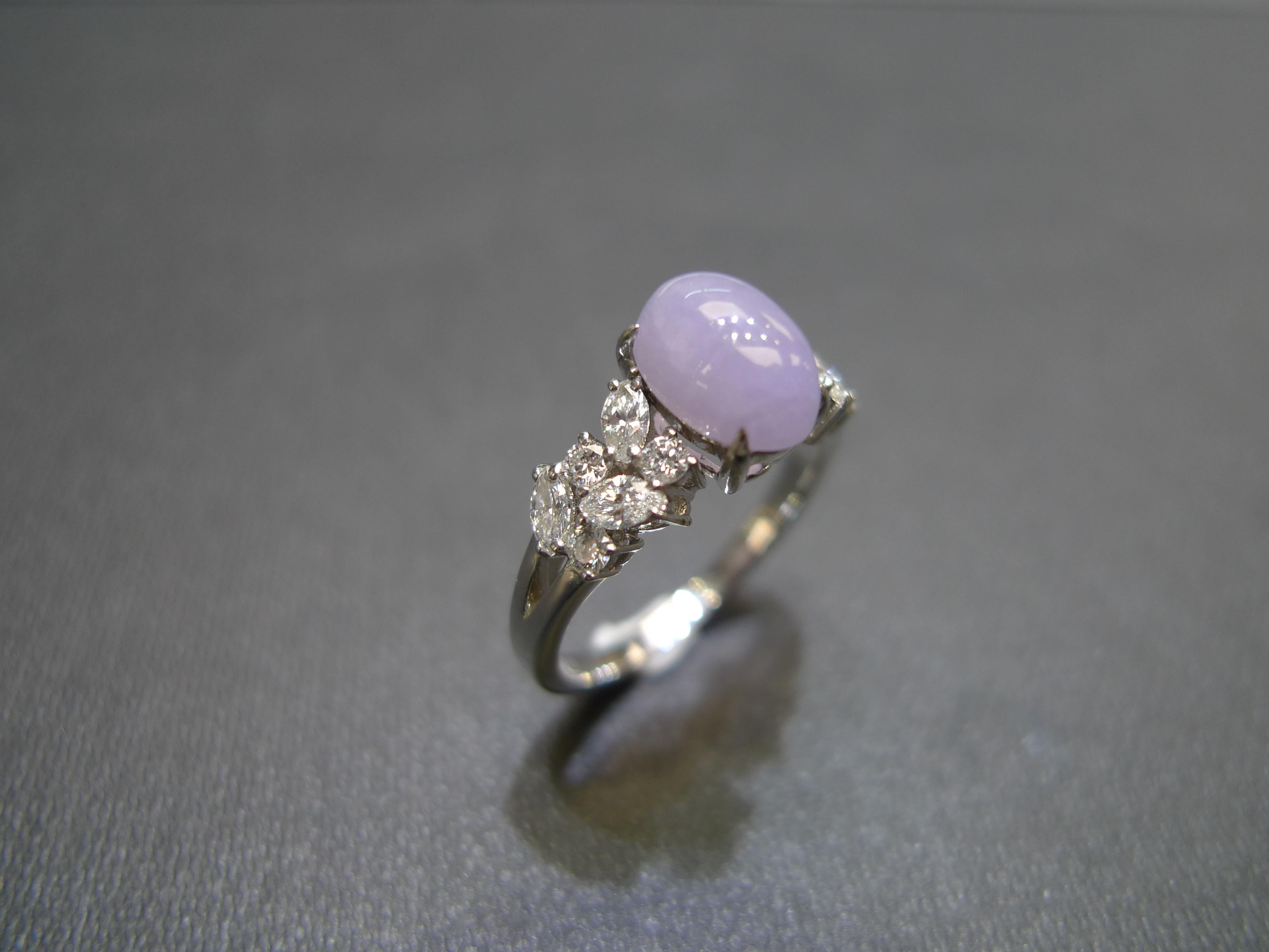 For Sale:  Purple Jade and Marquise Diamond Unique Engagement Ring in 18K White Gold 2