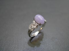 Purple Jade and Marquise Diamond Unique Engagement Ring in 18K White Gold