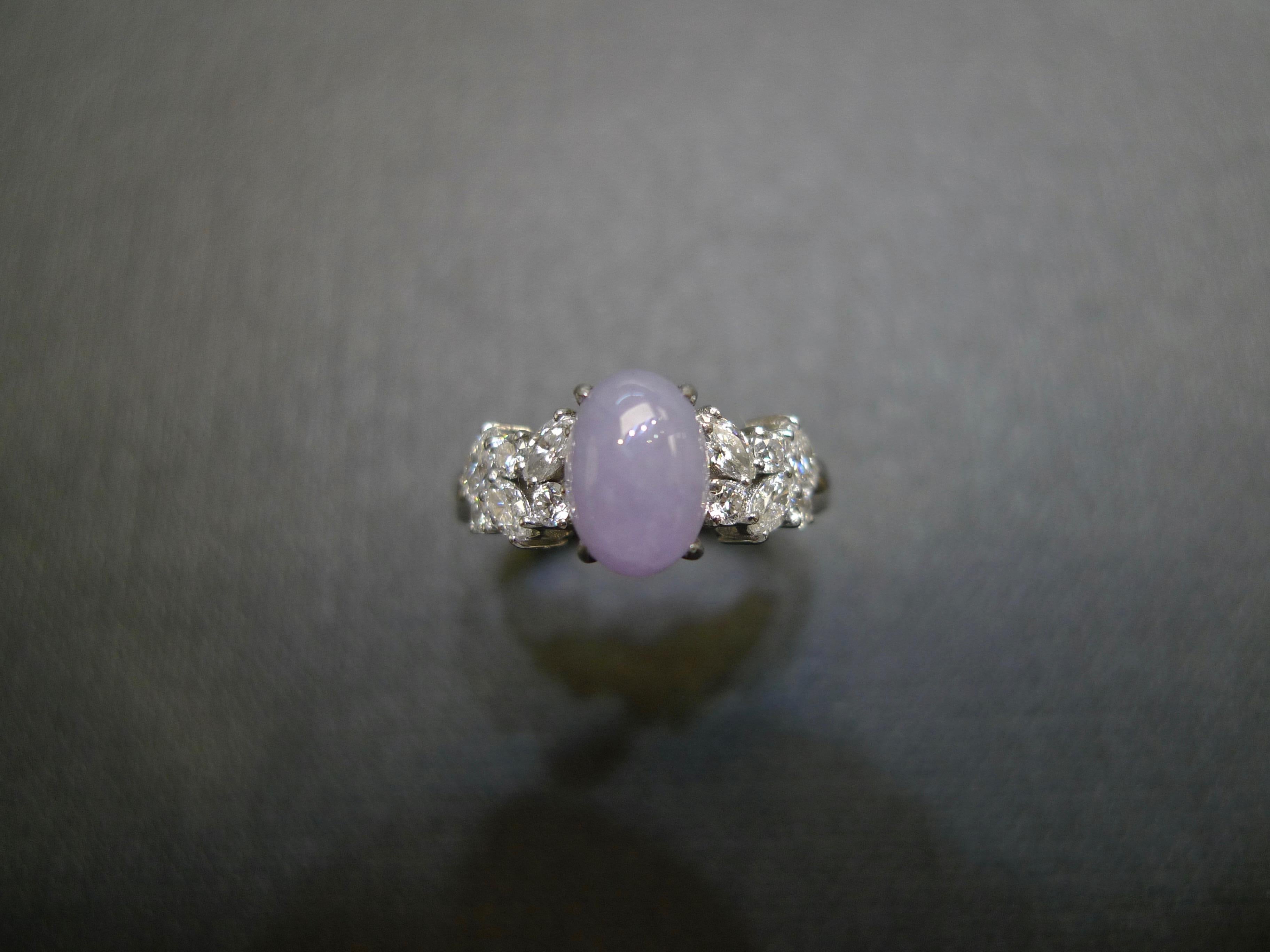 For Sale:  Purple Jade and Marquise Diamond Unique Engagement Ring in 18K White Gold 4