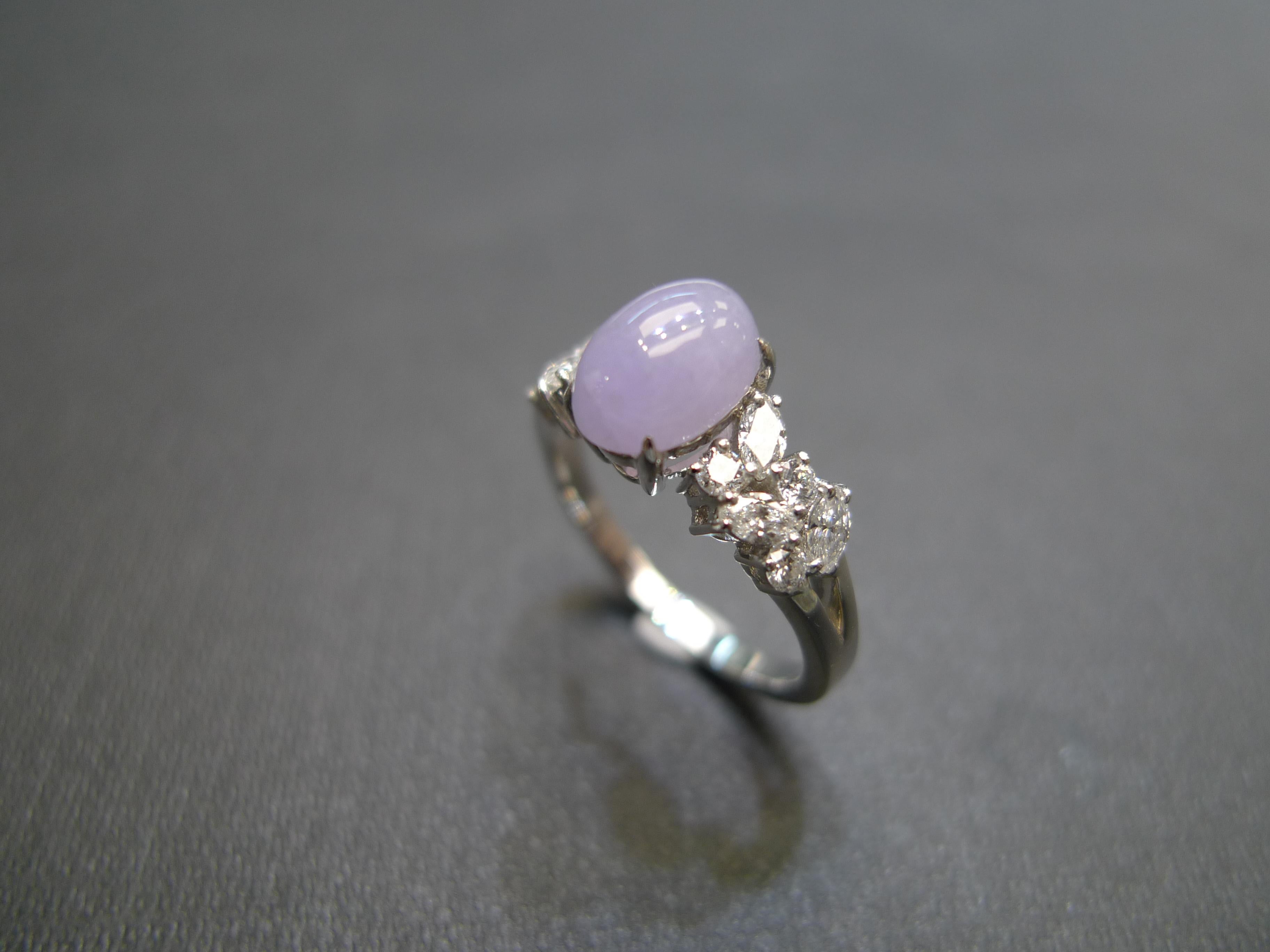 For Sale:  Purple Jade and Marquise Diamond Unique Engagement Ring in 18K White Gold 5