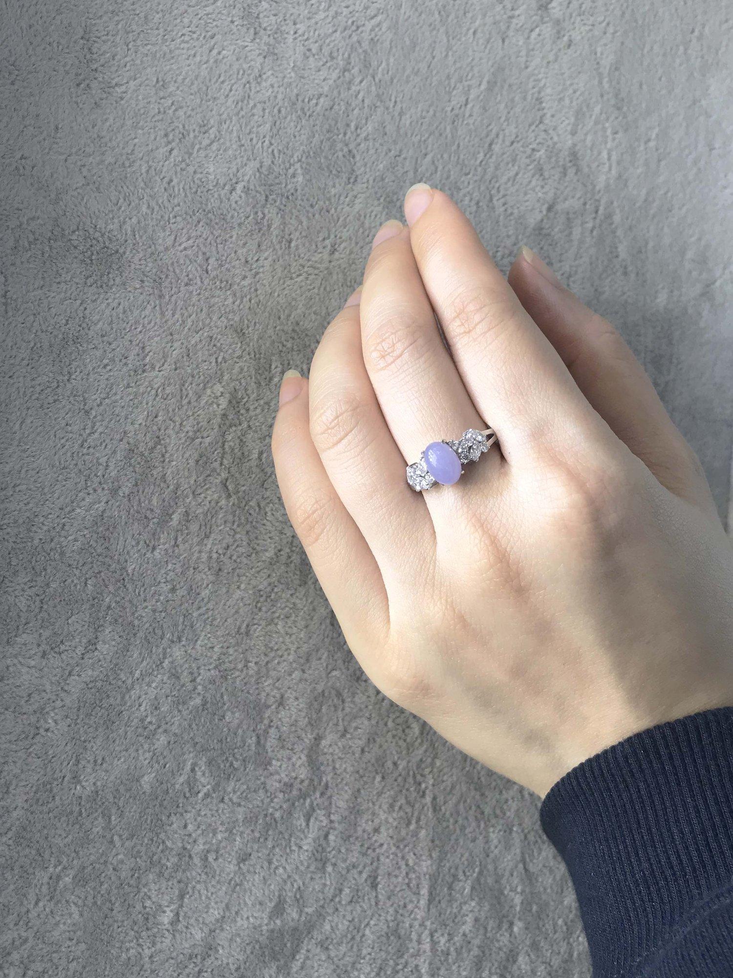 For Sale:  Purple Jade and Marquise Diamond Unique Engagement Ring in 18K White Gold 6