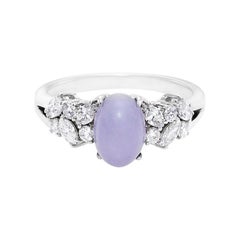 Purple Jade and Marquise Diamond Unique Engagement Ring in 18K White Gold