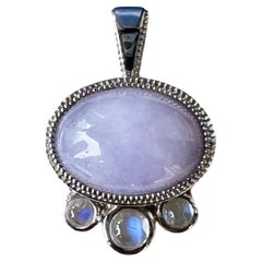 Purple Jade and Moonstone Pendant in 14 Karat White Gold