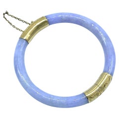 Purple Jade Bangle Bracelet 14 Karat Yellow Gold with Chain