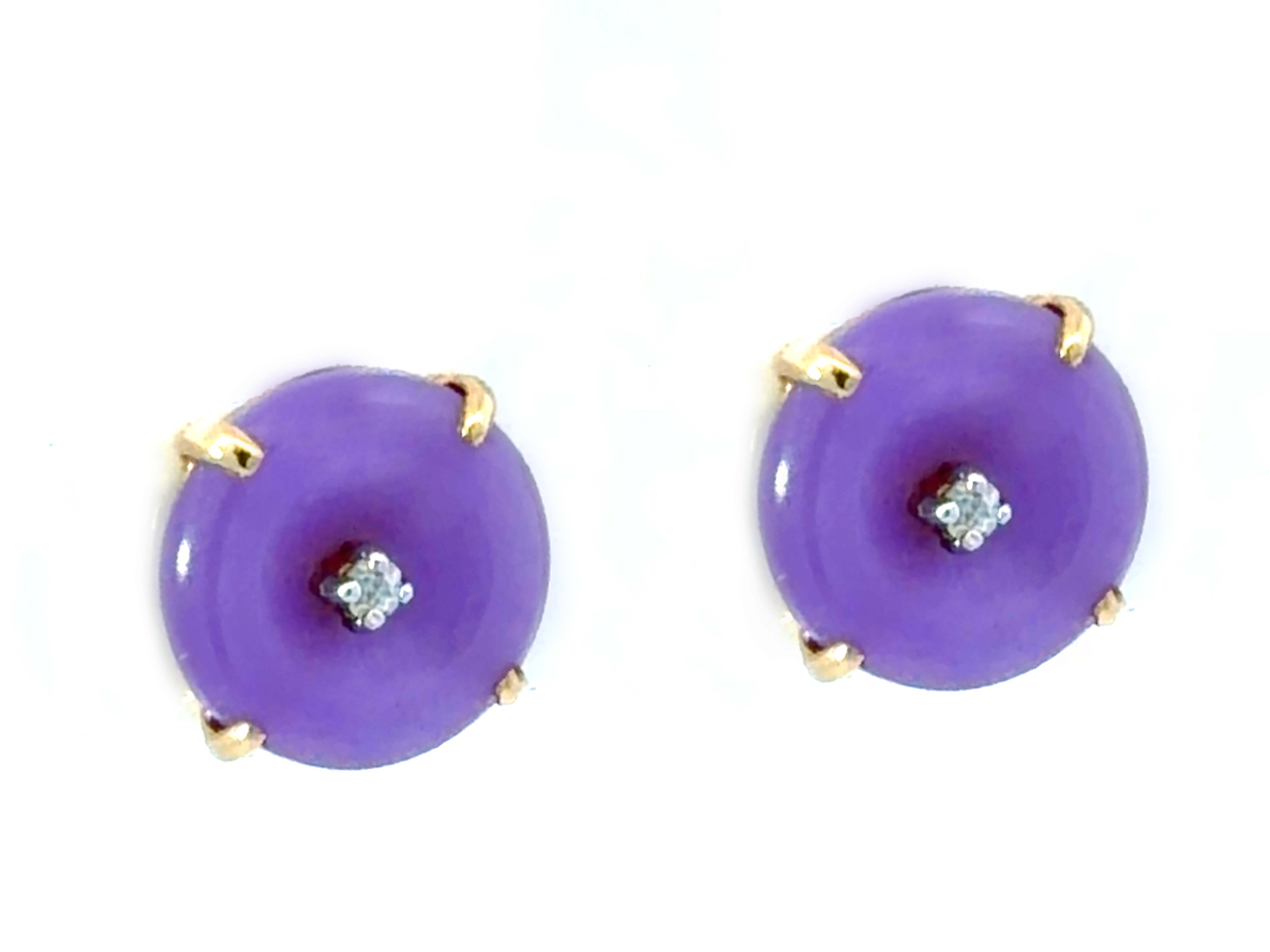 Moderno Orecchini a disco di giada viola in oro giallo 14K in vendita
