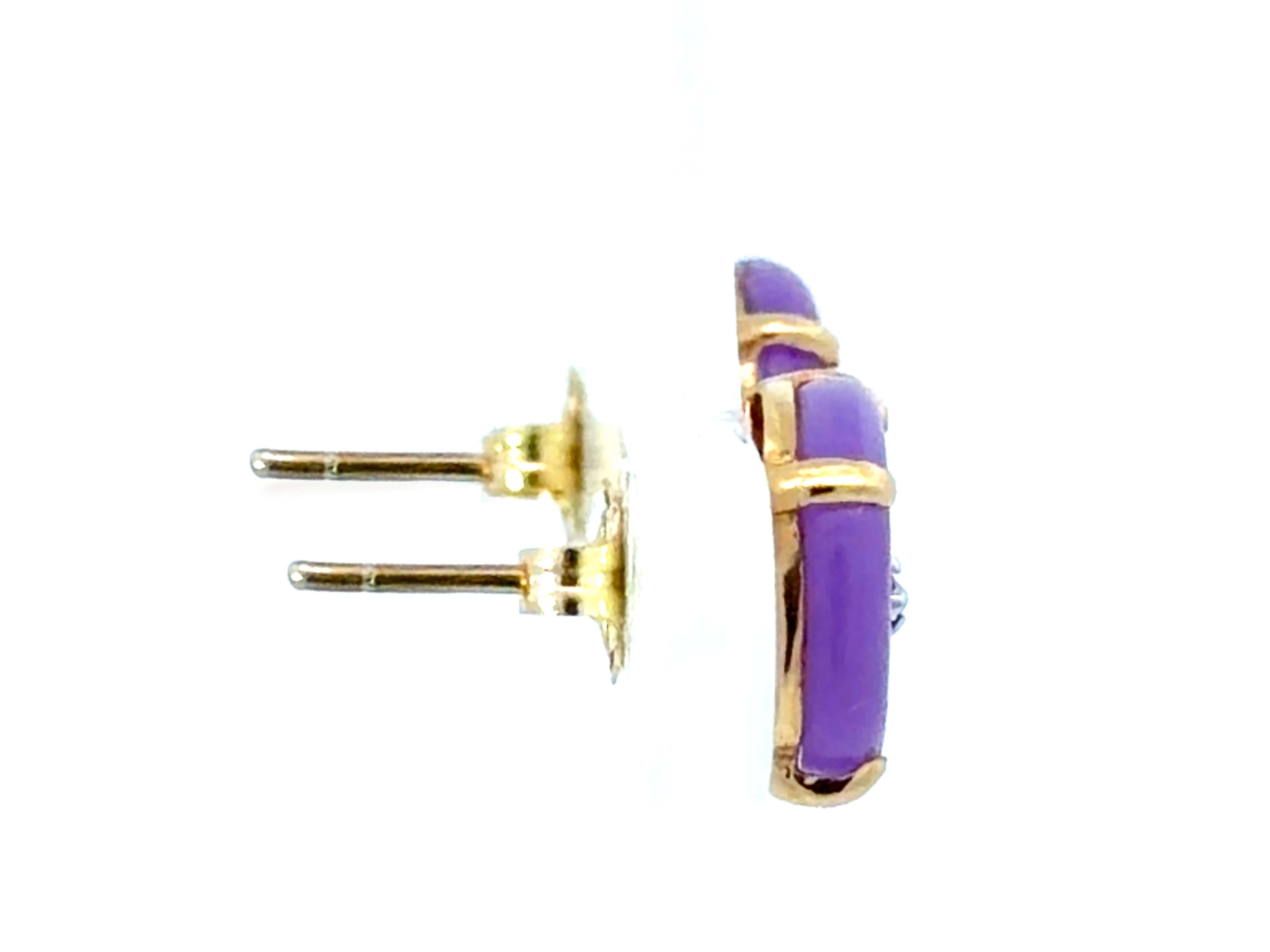 Orecchini a disco di giada viola in oro giallo 14K In condizioni ottime in vendita a Honolulu, HI