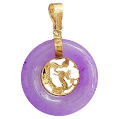 Pendentif dragon en jade violet Lantau Zhong avec or jaune 14K
