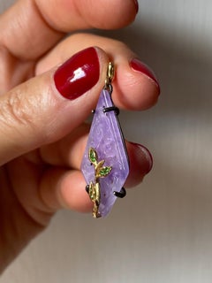 Purple Jade Charm Tsavorite 18K Gold Art Deco Style Pendant Necklace