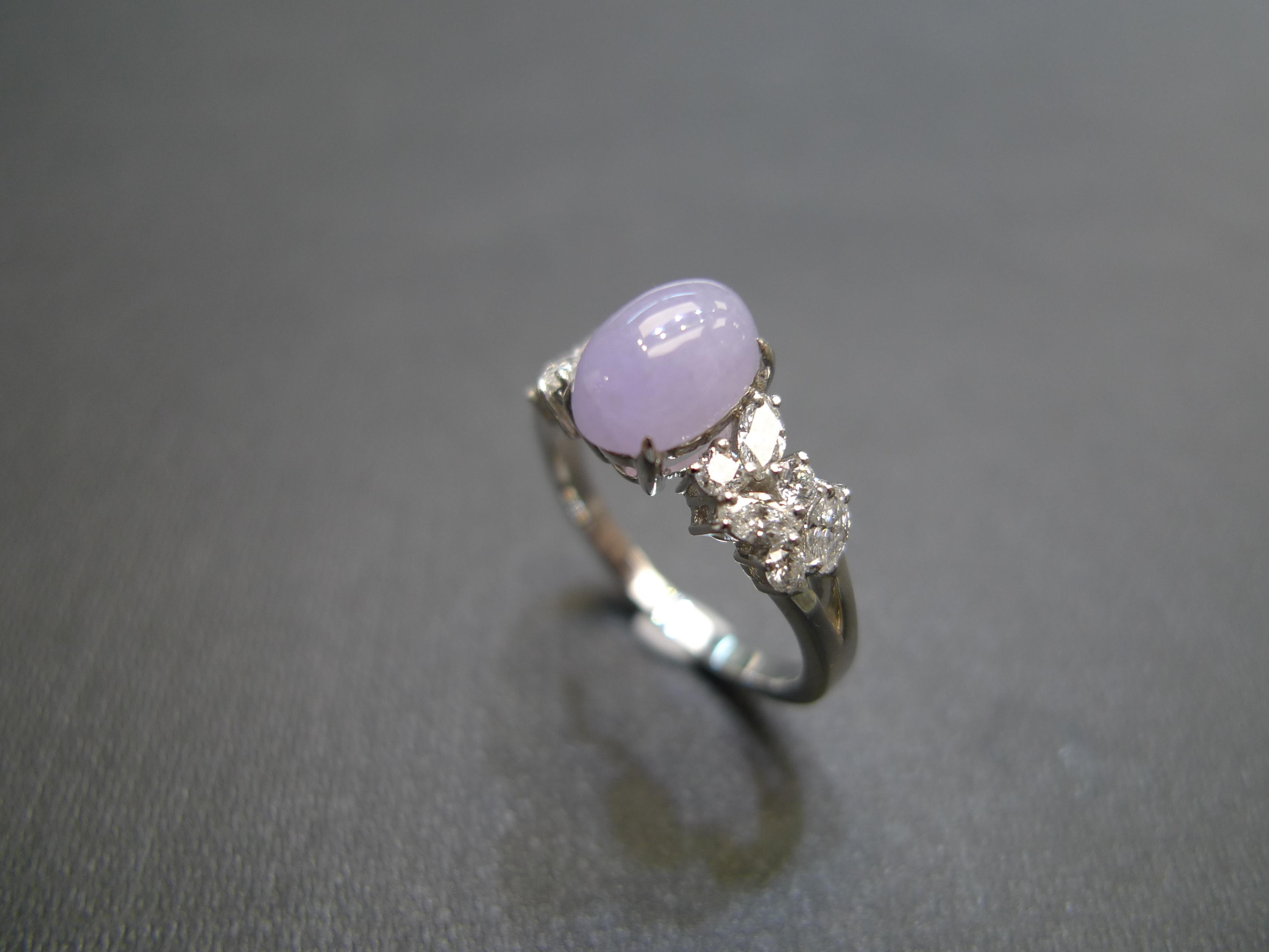 For Sale:  Purple Jade Marquise Diamond Unique Engagement Cocktail Ring in 14K White Gold 3