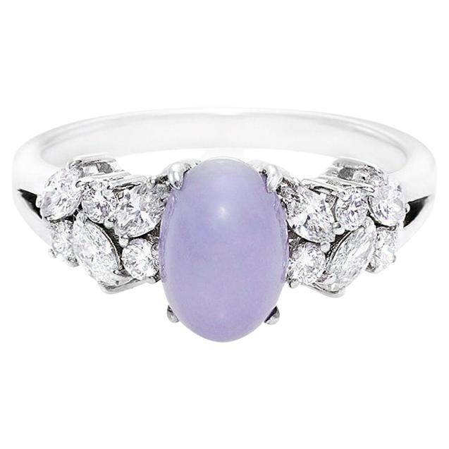 Purple Jade Marquise Diamond Unique Engagement Cocktail Ring in 14K White Gold