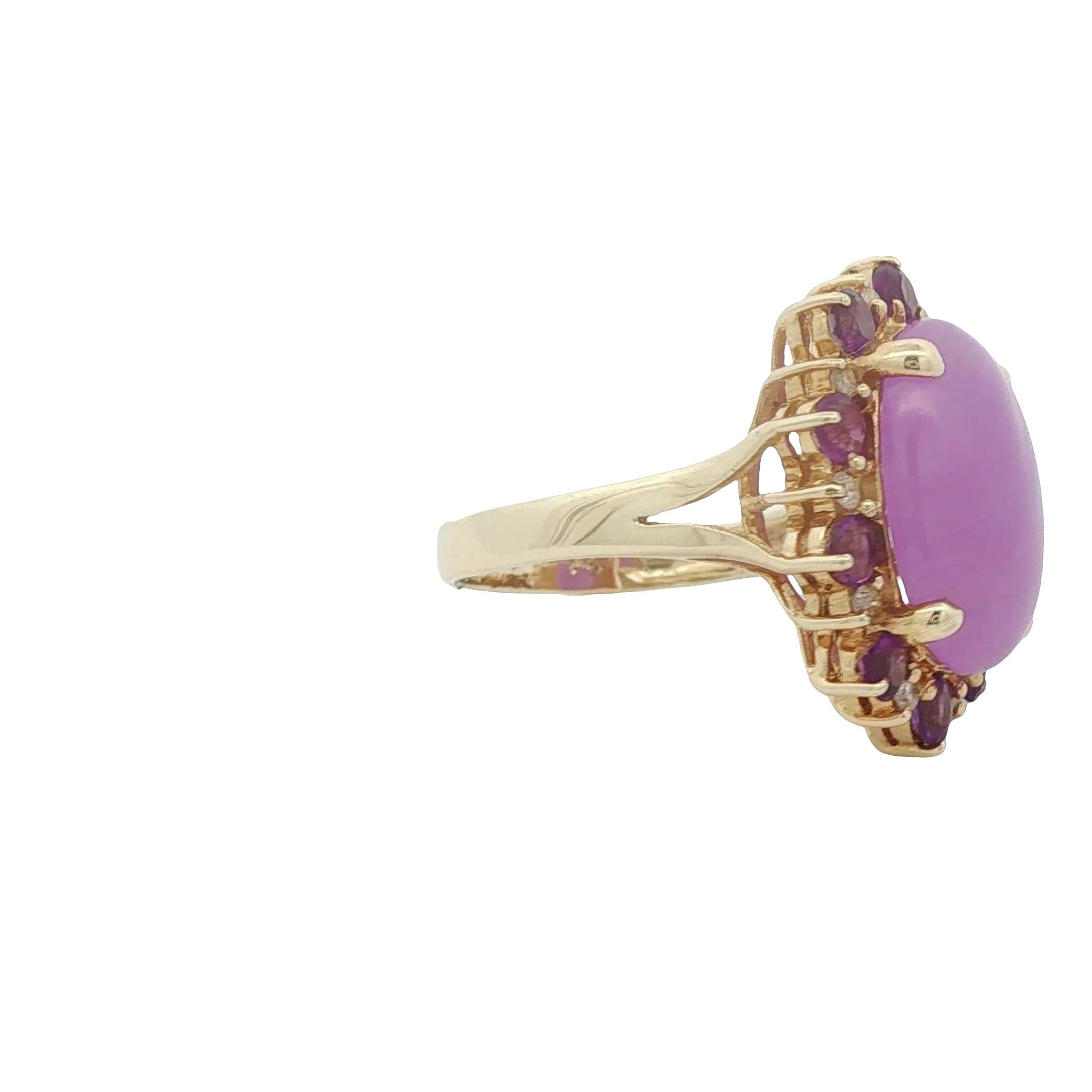 Cabochon Purple Jade Ring With Amethyst and Diamonds For Sale