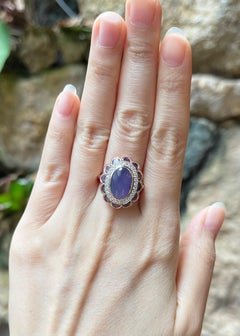 Purple Jade with Purple Sapphire and Diamond Ring set in 18K Rose Gold Settings