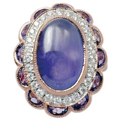 Purple Jade with Purple Sapphire and Diamond Ring set in 18K Rose Gold Settings Purple Jade with Purple Sapphire and Diamond Ring set in 18K Rose Gold Settings