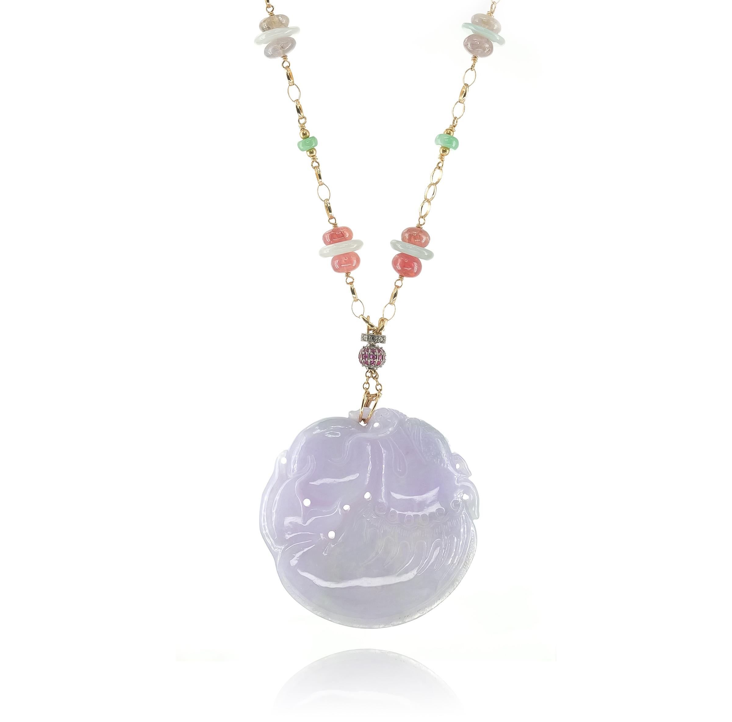 Jade Jadiete Morado 319,37 cts en YG Colgante c 90 cts Zafiros Grises/ Informe GIA Corte mixto en venta