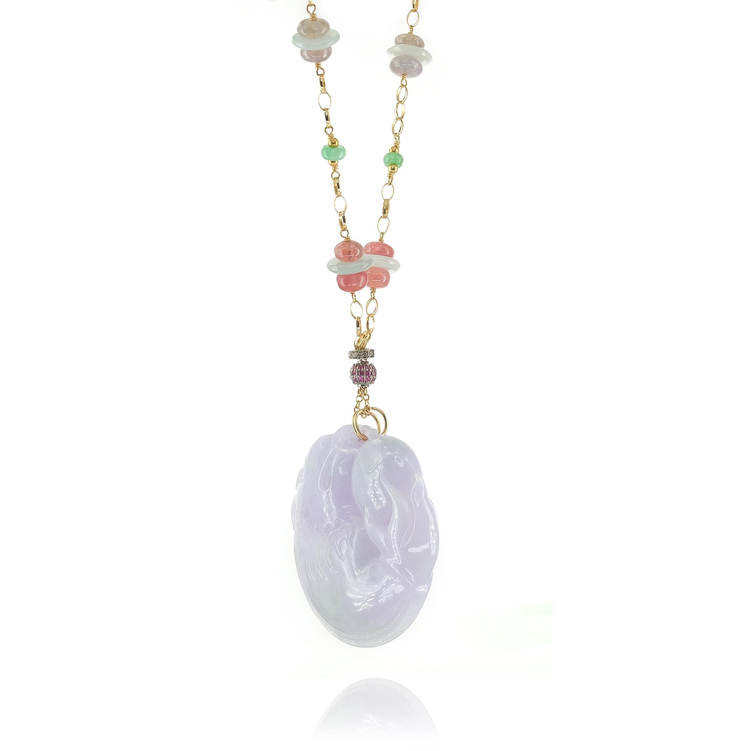 Jade Jadiete Morado 319,37 cts en YG Colgante c 90 cts Zafiros Grises/ Informe GIA en Nuevo estado para la venta en Los Angeles, CA