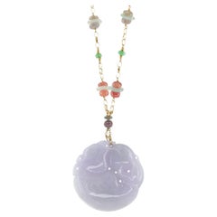 Purple Jadiete Jade 319.37 cts in YG Pendant w 90 cts Grey Sapphires/ GIA Report