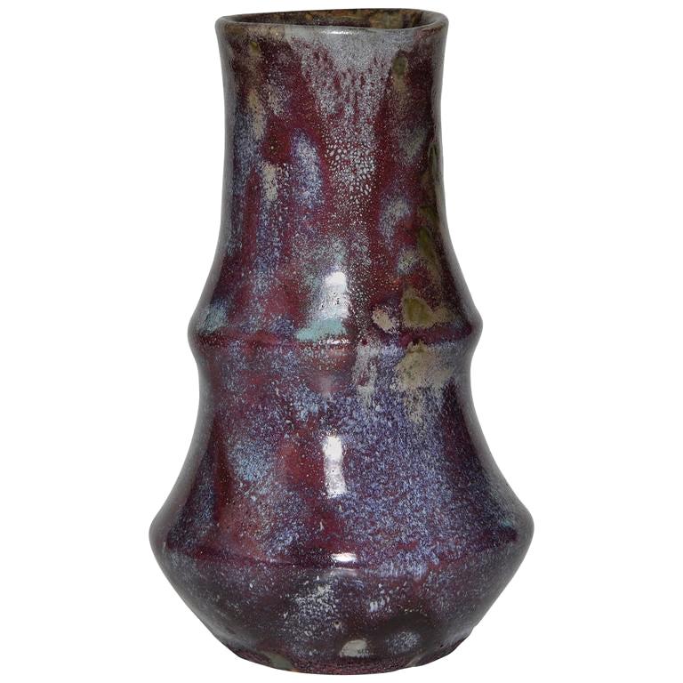 Purple Japonist Art Nouveau Pottery by Eugene Lion Vase For Sale at 1stDibs