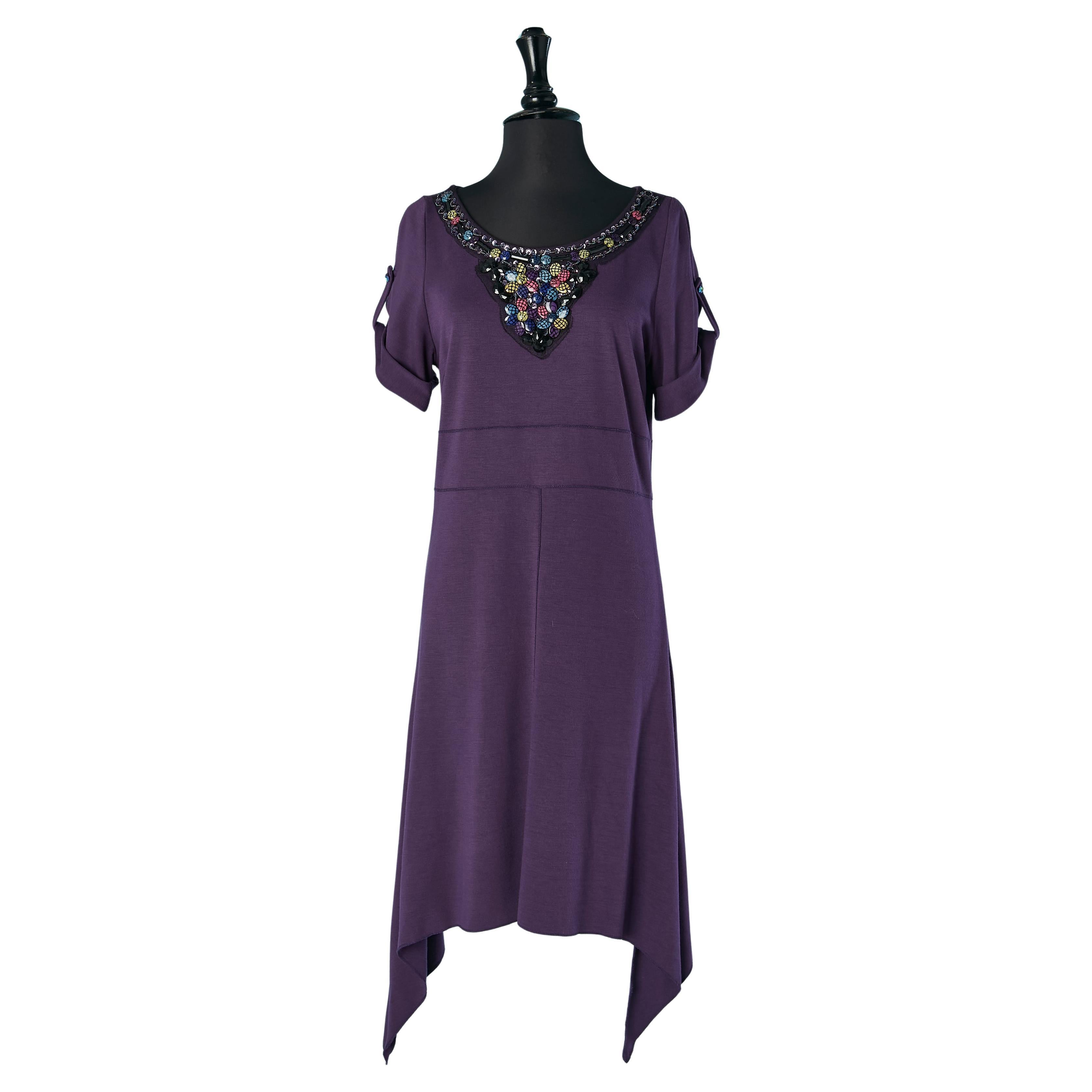 Vestido de cóctel asimétrico de punto morado con pedrería FENDI