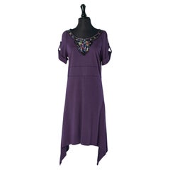 Abito da cocktail asimmetrico in jersey viola con perline Fendi