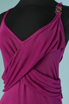 Purple jersey slip asymmetrical evening dress with drag VERSACE COLLECTION