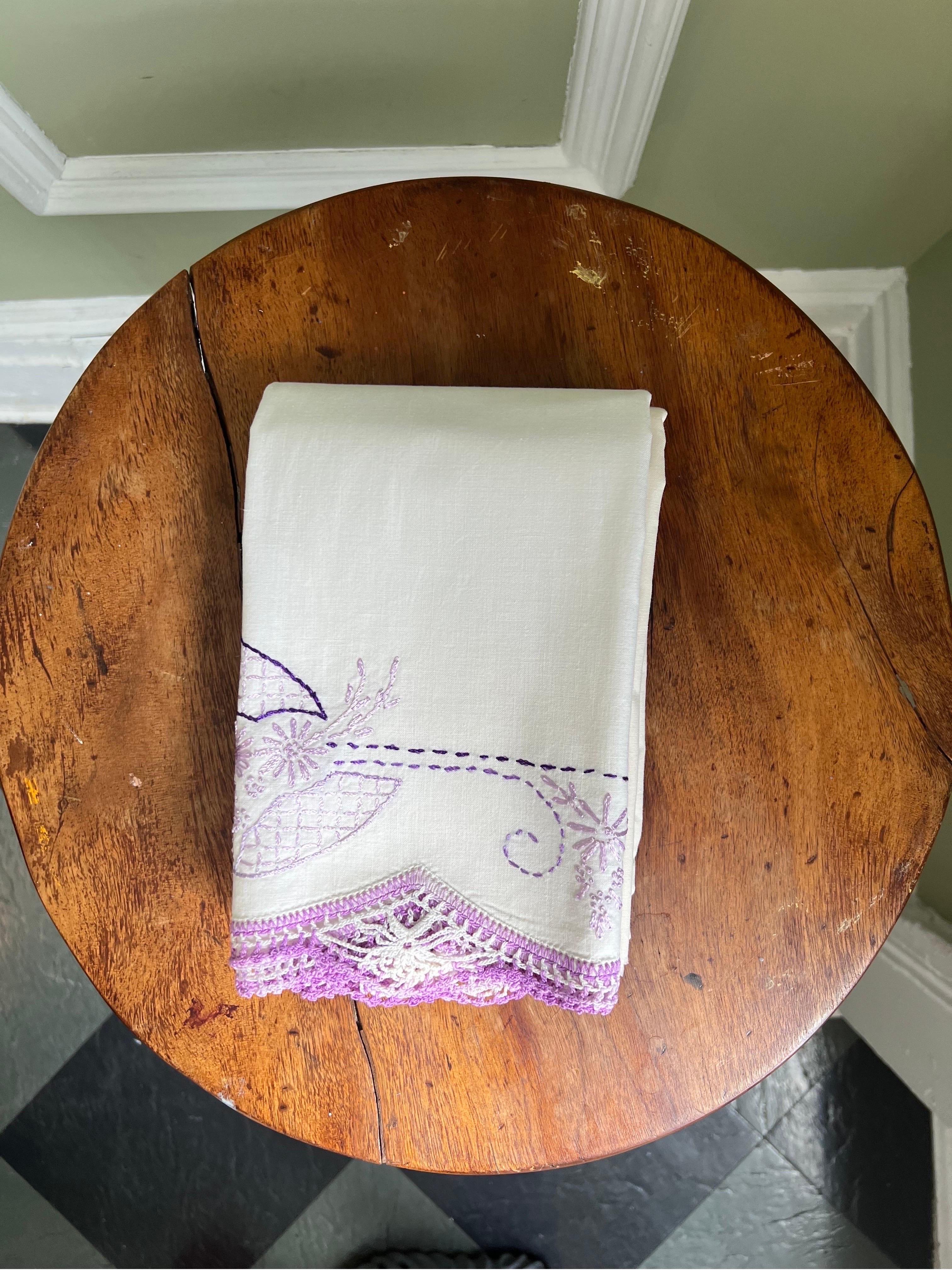 Hand-Knotted Purple Lace Trim Pillowcases, Set of 2, Raw Edge for Customization 