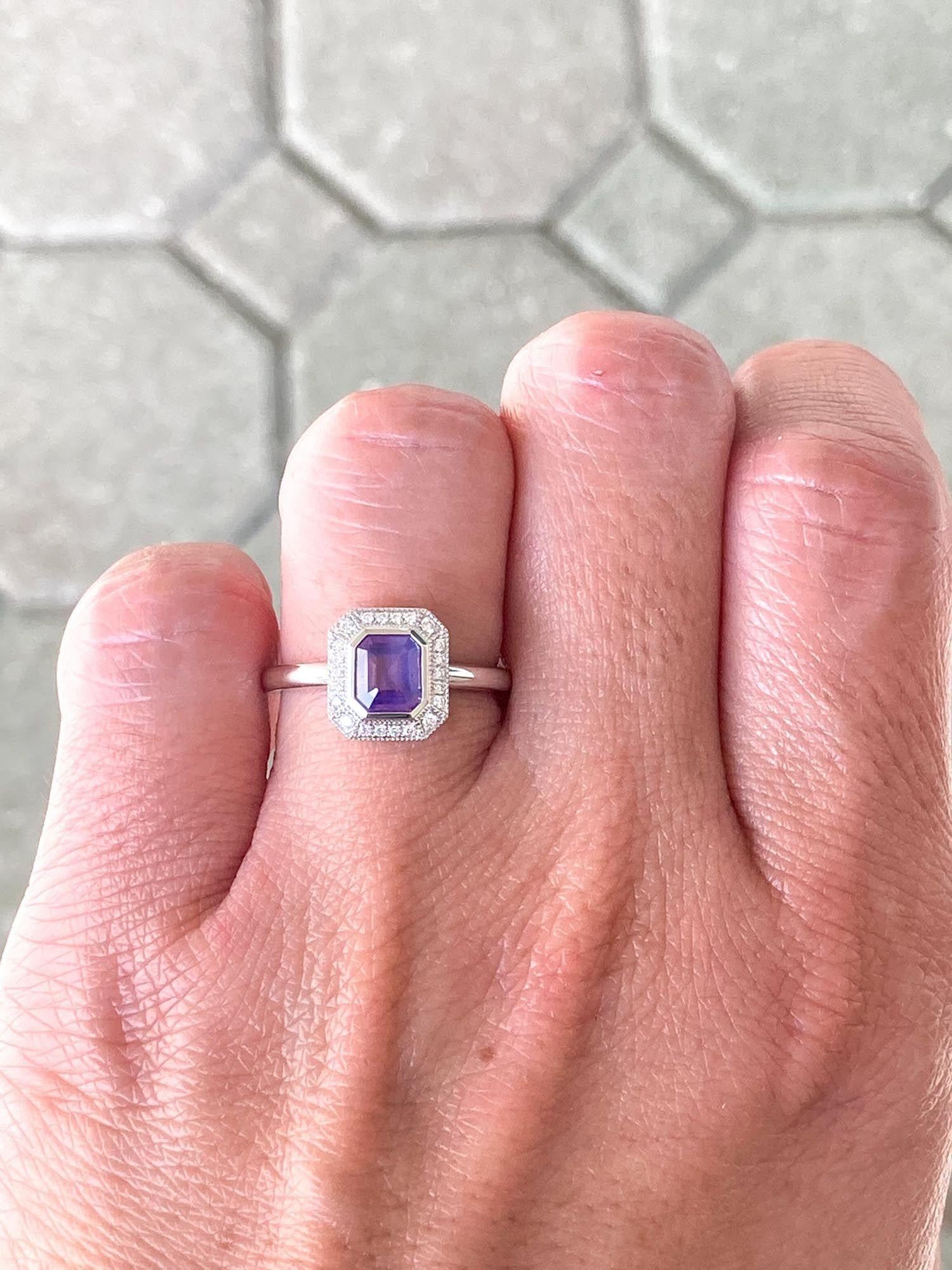 Purple Lavender Bi-Color Sapphire with Diamond Halo 14K Gold Engagement Ring 1