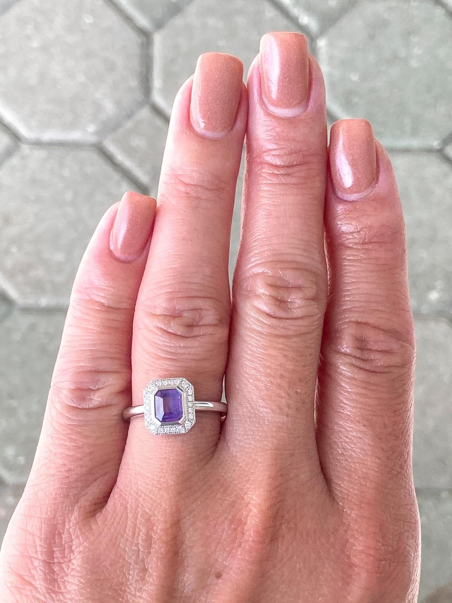 Purple Lavender Bi-Color Sapphire with Diamond Halo 14K Gold Engagement Ring 2