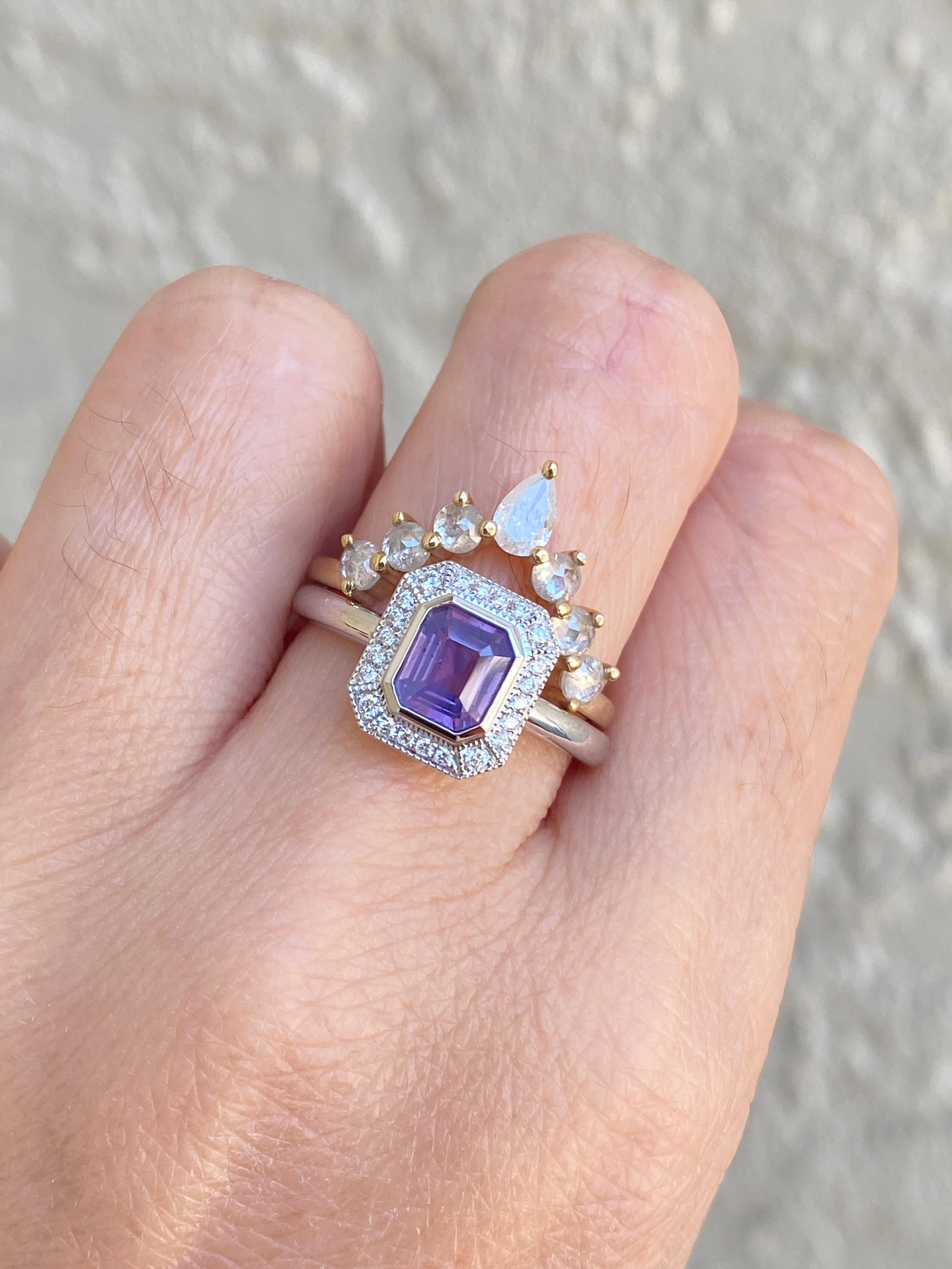 Women's Purple Lavender Bi-Color Sapphire with Diamond Halo 14K Gold Engagement Ring