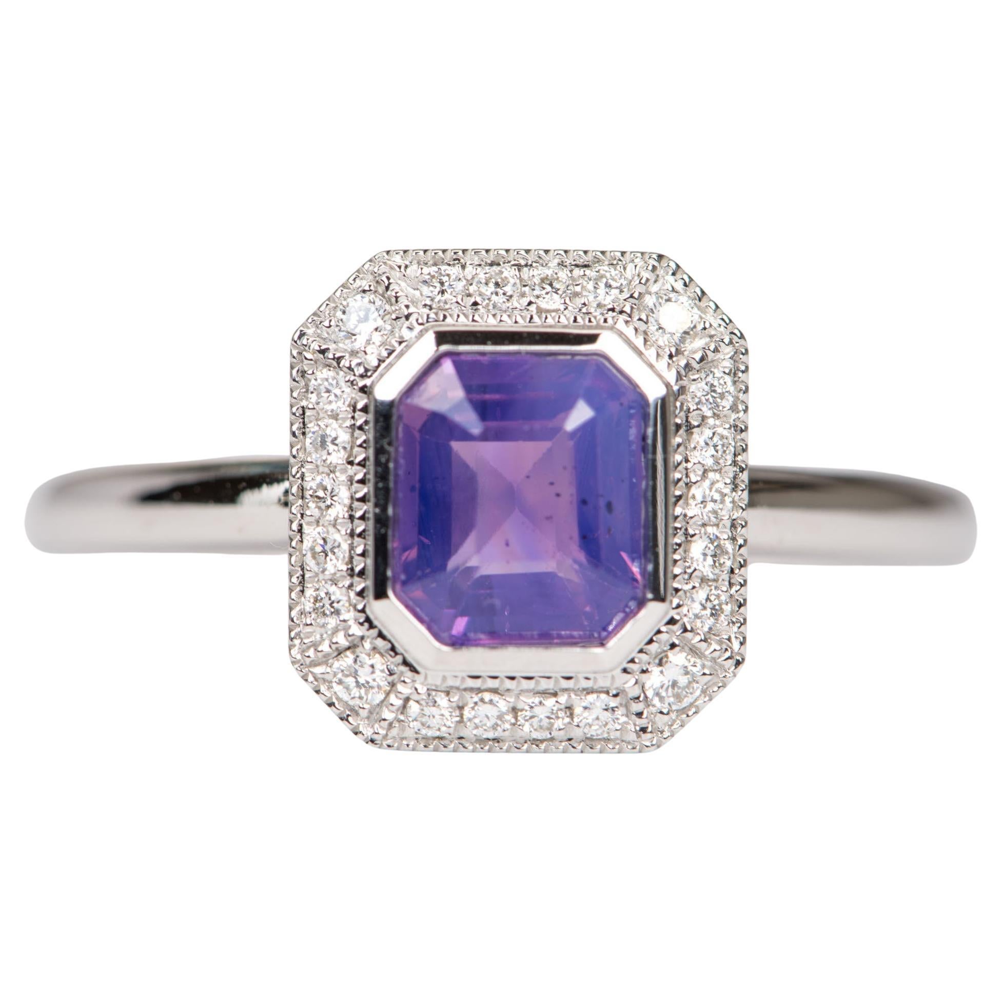 Purple Lavender Bi-Color Sapphire with Diamond Halo 14K Gold Engagement Ring