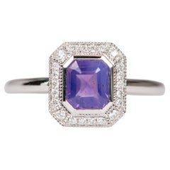 Purple Lavender Bi-Color Sapphire with Diamond Halo 14K Gold Engagement Ring