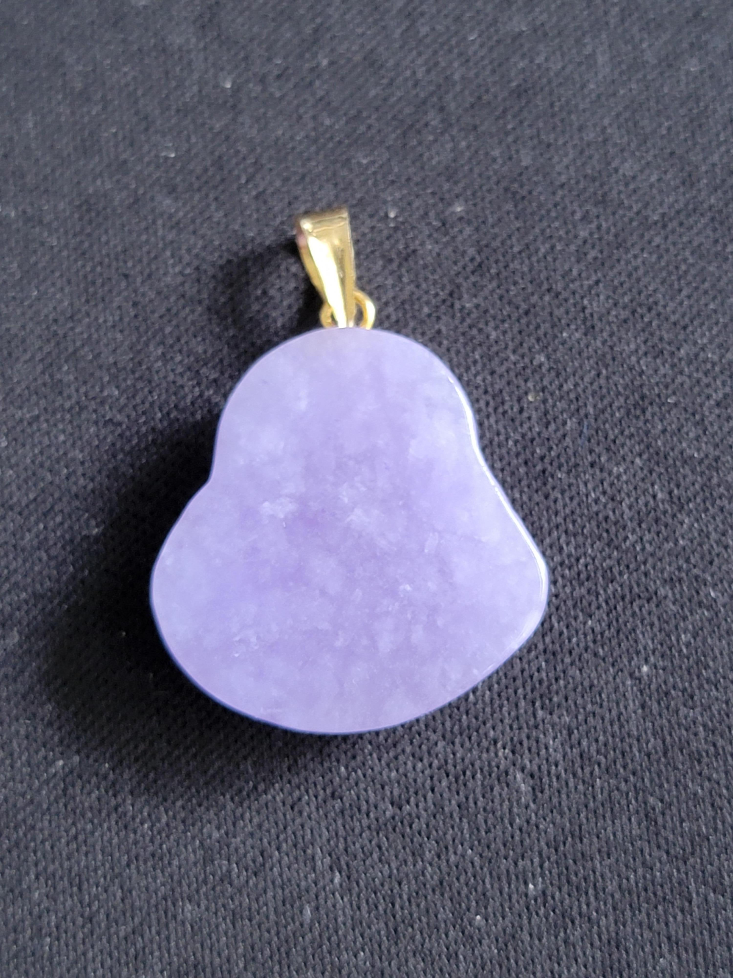 Purple Lavender Jade Laughing Buddha Pendant (With 14K Yellow Gold) For Sale 6
