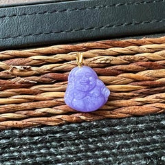 Purple Lavender Jade Laughing Buddha Pendant (With 14K Yellow Gold)
