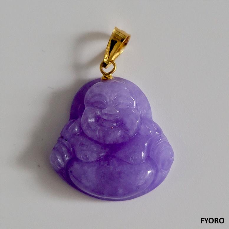 Cabochon Purple Lavender Jade Laughing Buddha Pendant (With 14K Yellow Gold) For Sale
