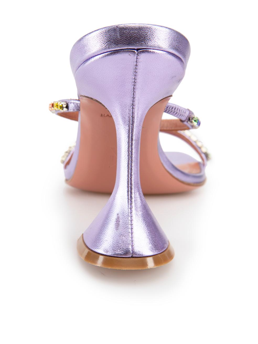 Purple Leather Crystal Gilda Heeled Sandals Size IT 35 1