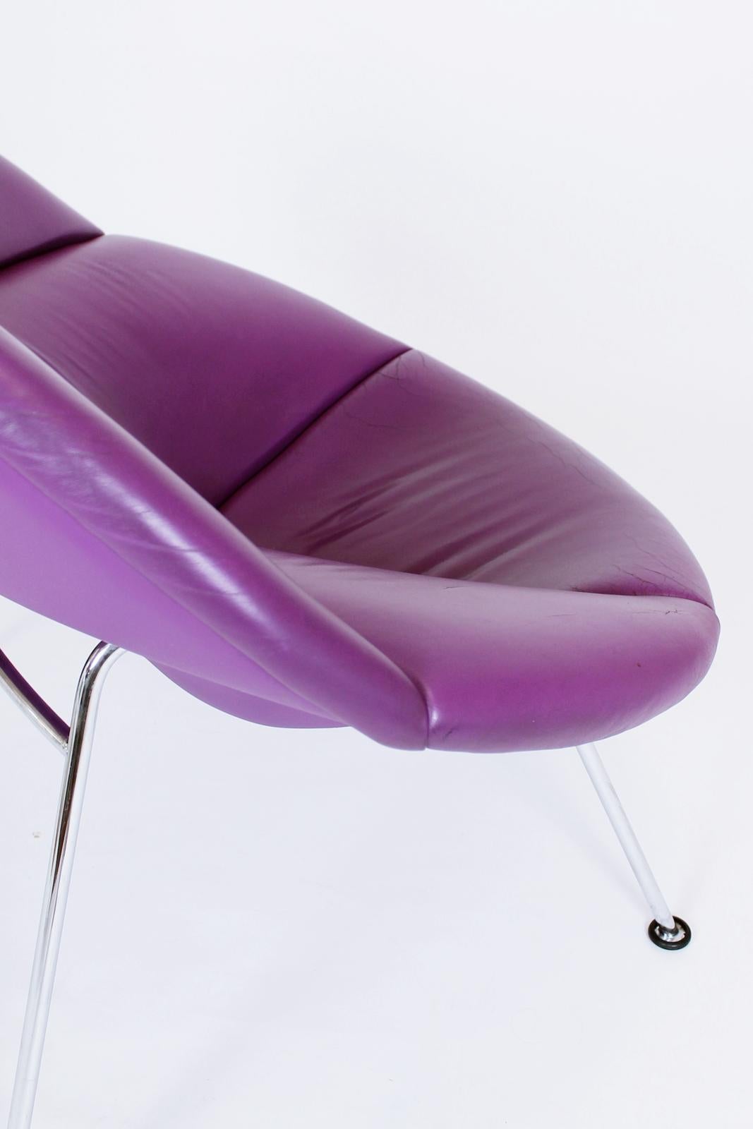 Dutch Purple Leather Globe Lounge Chair and Ottoman by Pierre Paulin for Artifort