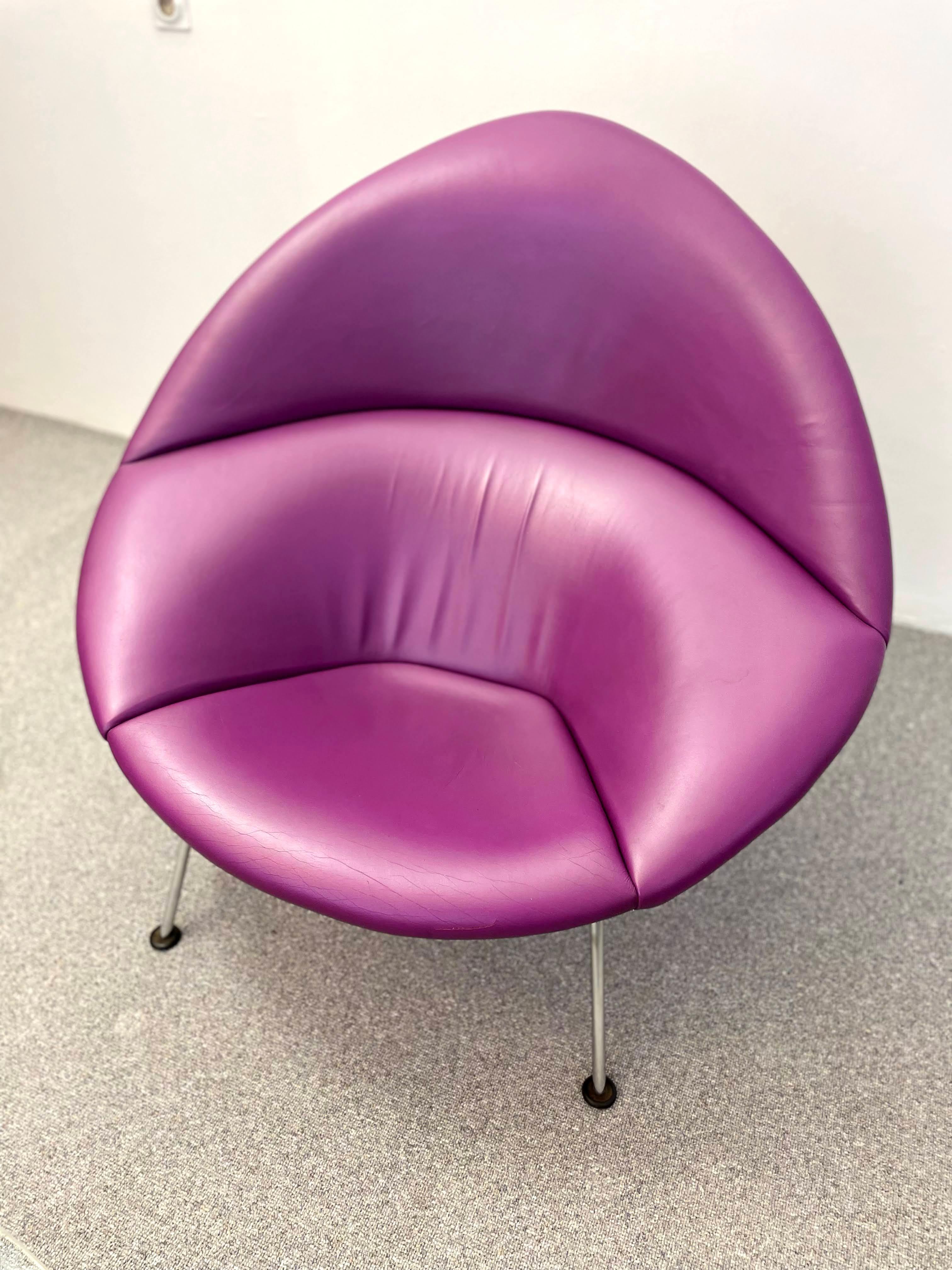 Purple Leather Globe Lounge Chair and Ottoman by Pierre Paulin for Artifort 1