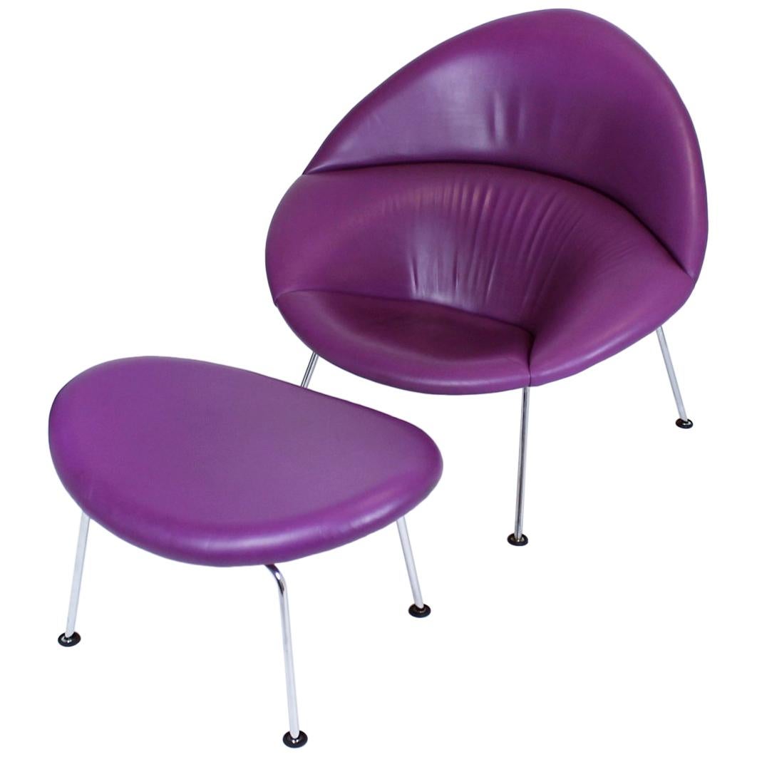 Purple Leather Globe Lounge Chair and Ottoman by Pierre Paulin for Artifort