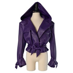 Lila Lederjacke mit Kapuze und Ledergürtel ALEXANDRE VAUTHIER Neu