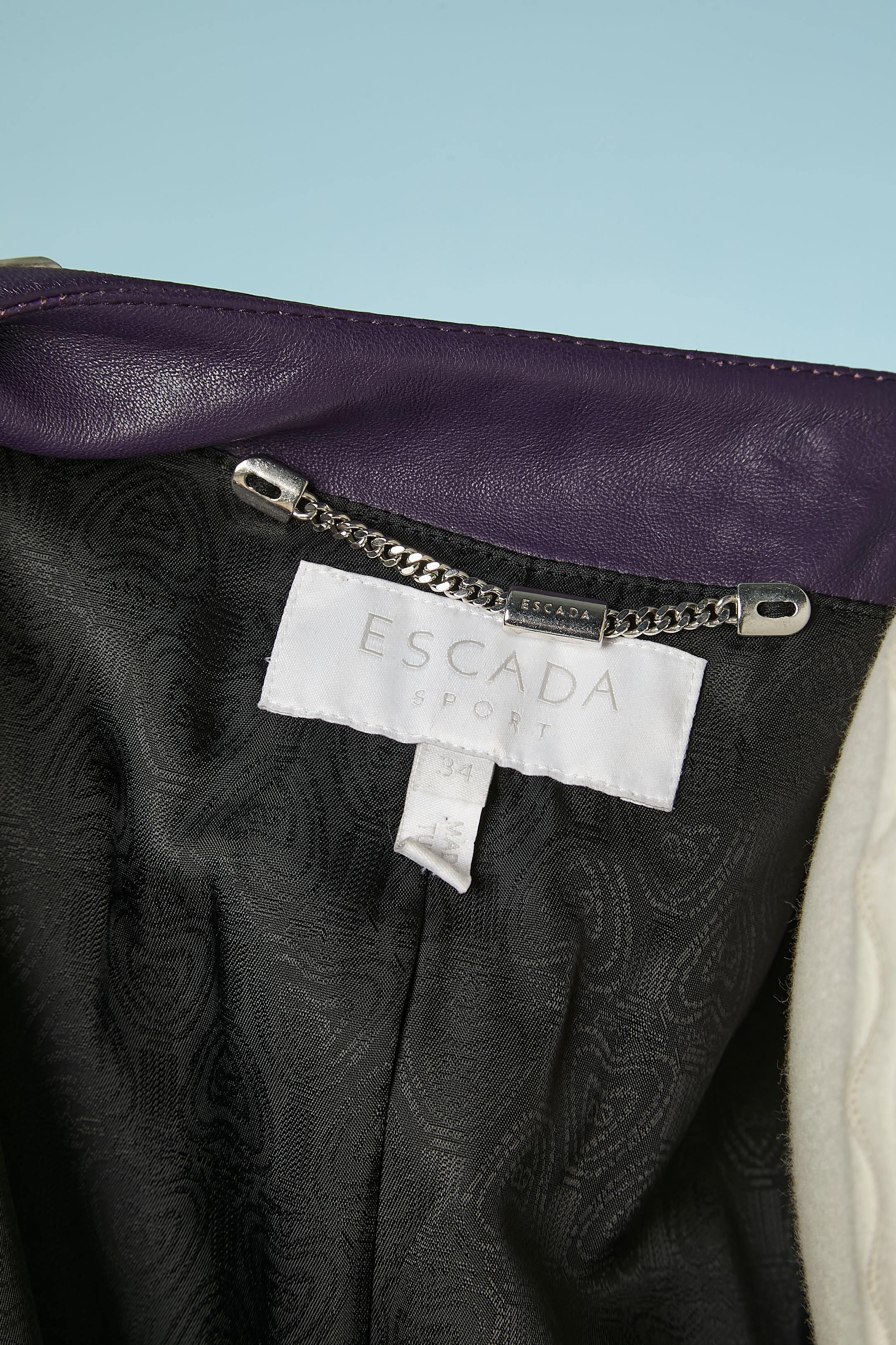 Black Purple leather jacket with silver chain Escada Sport  For Sale