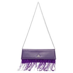 Purple leather ostrich feathers shoulder bag NWOT