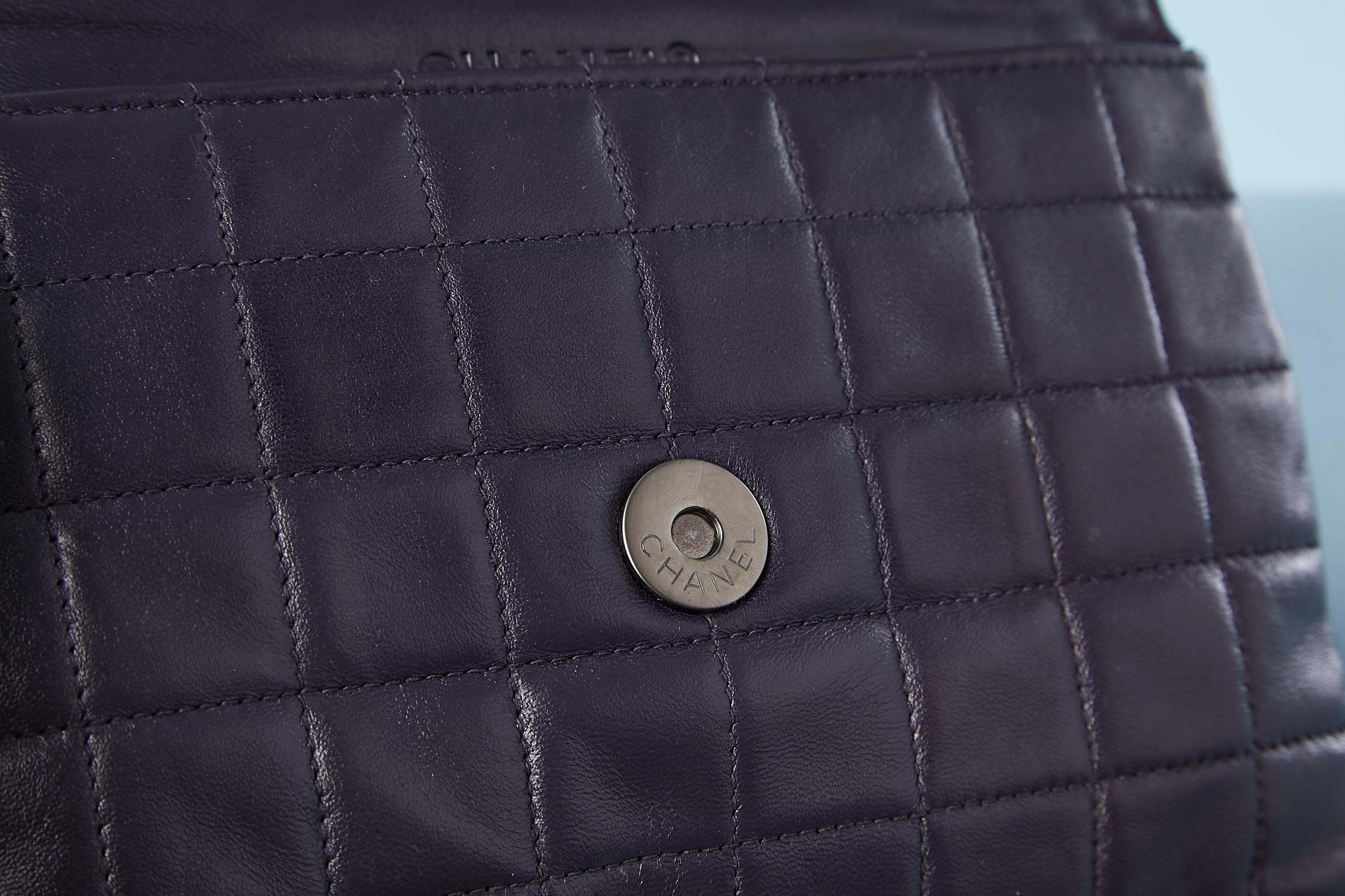 Black Purple leather top-stitched bag with rhinestone on one side Chanel Numbered  For Sale