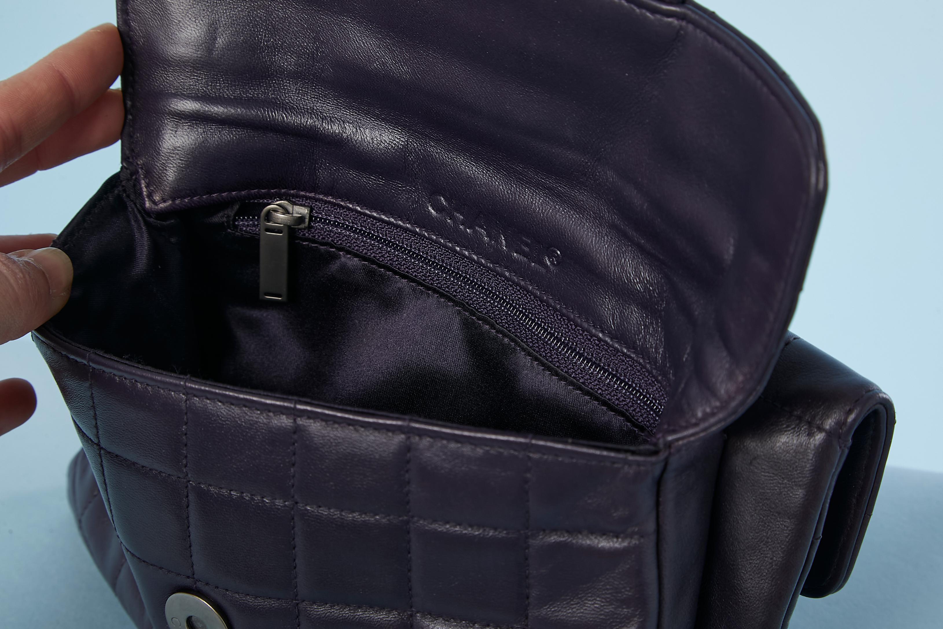 Purple leather top-stitched bag with rhinestone on one side Chanel Numbered For Sale 2