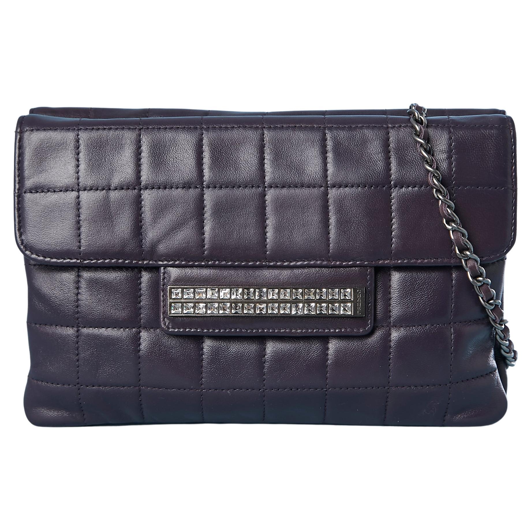 Purple leather top-stitched bag with rhinestone on one side Chanel Numbered  For Sale
