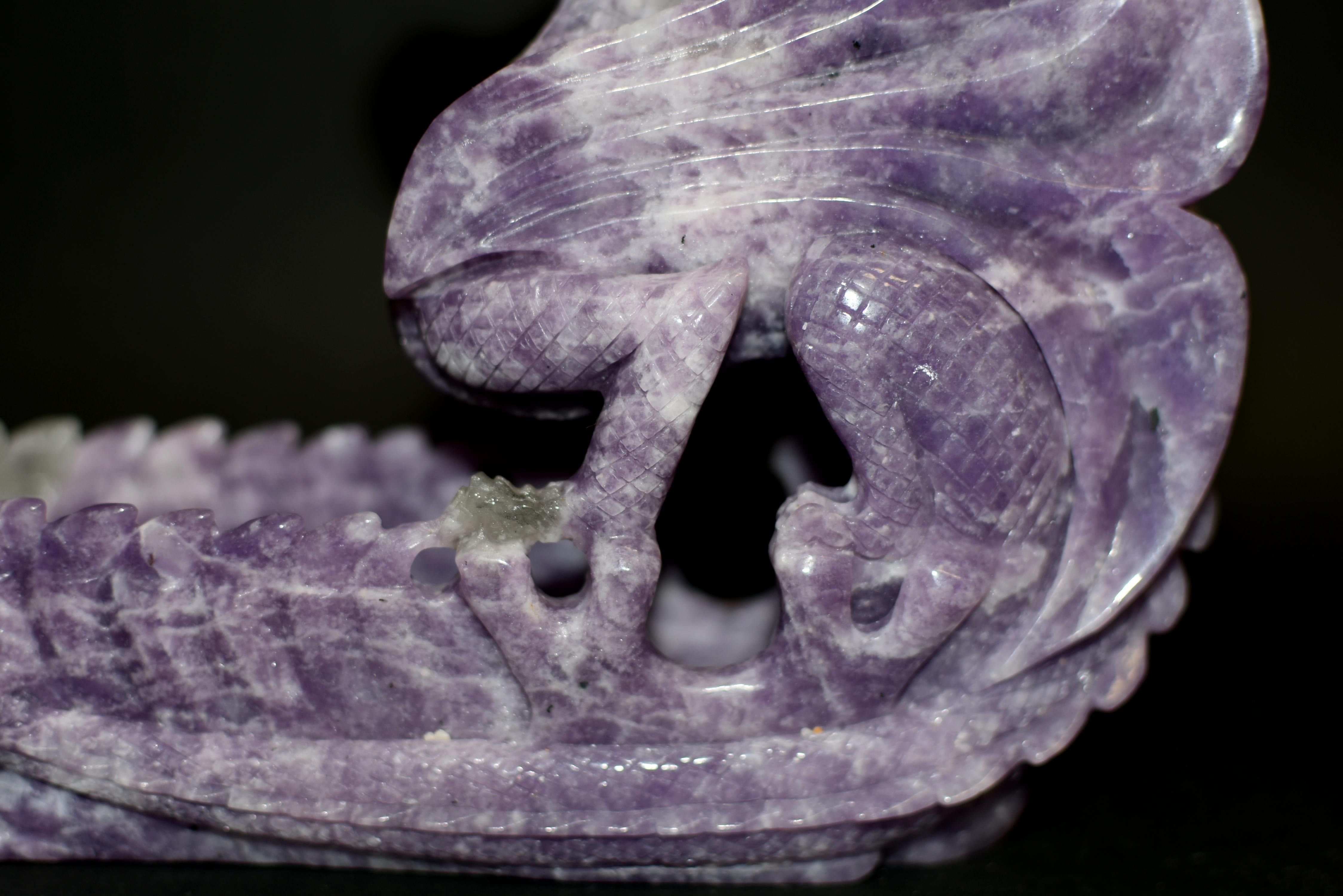 Purple Lepidolite Gem Dragon Vessel  For Sale 4