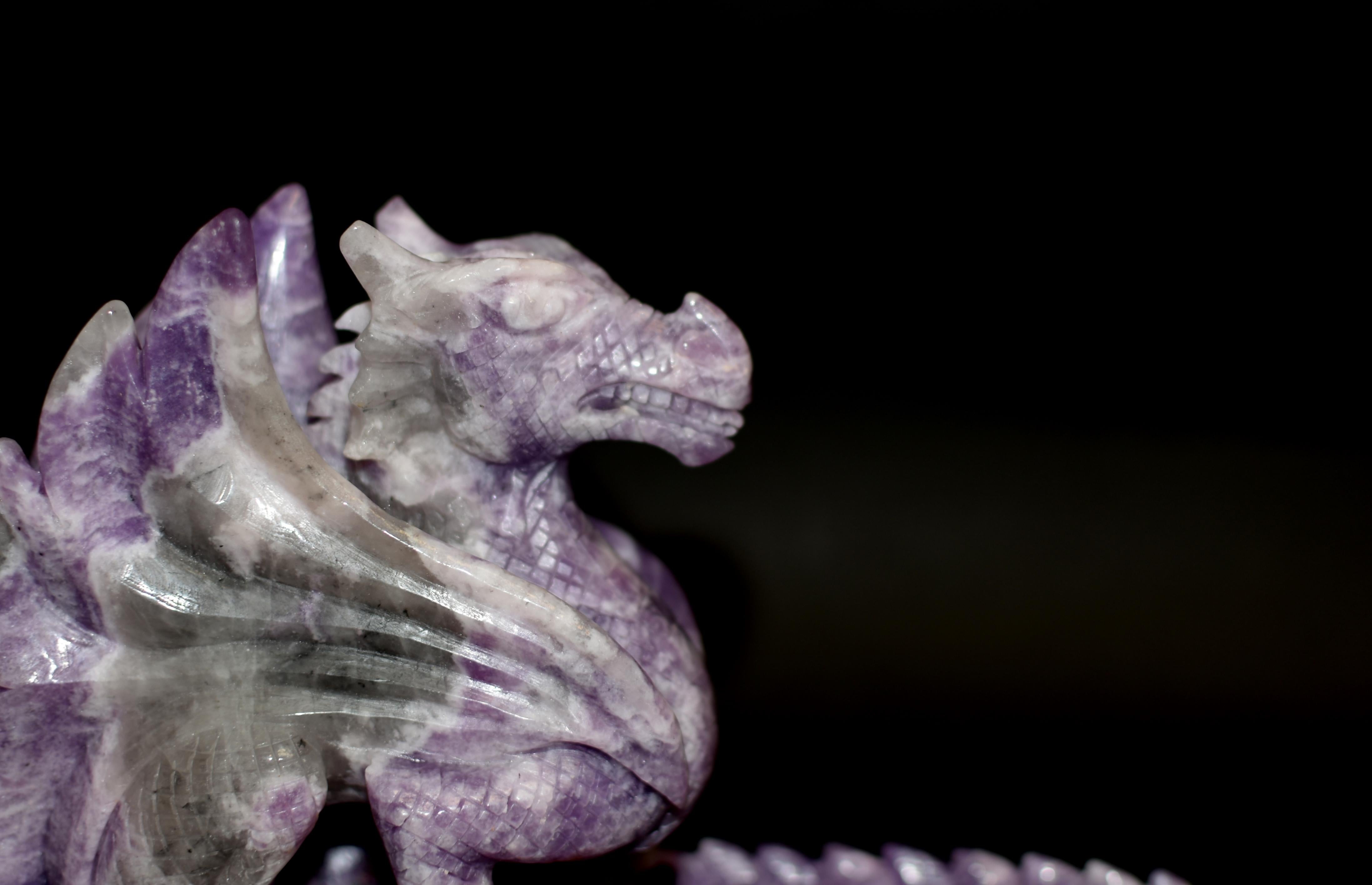 Purple Lepidolite Gem Dragon Vessel  For Sale 13